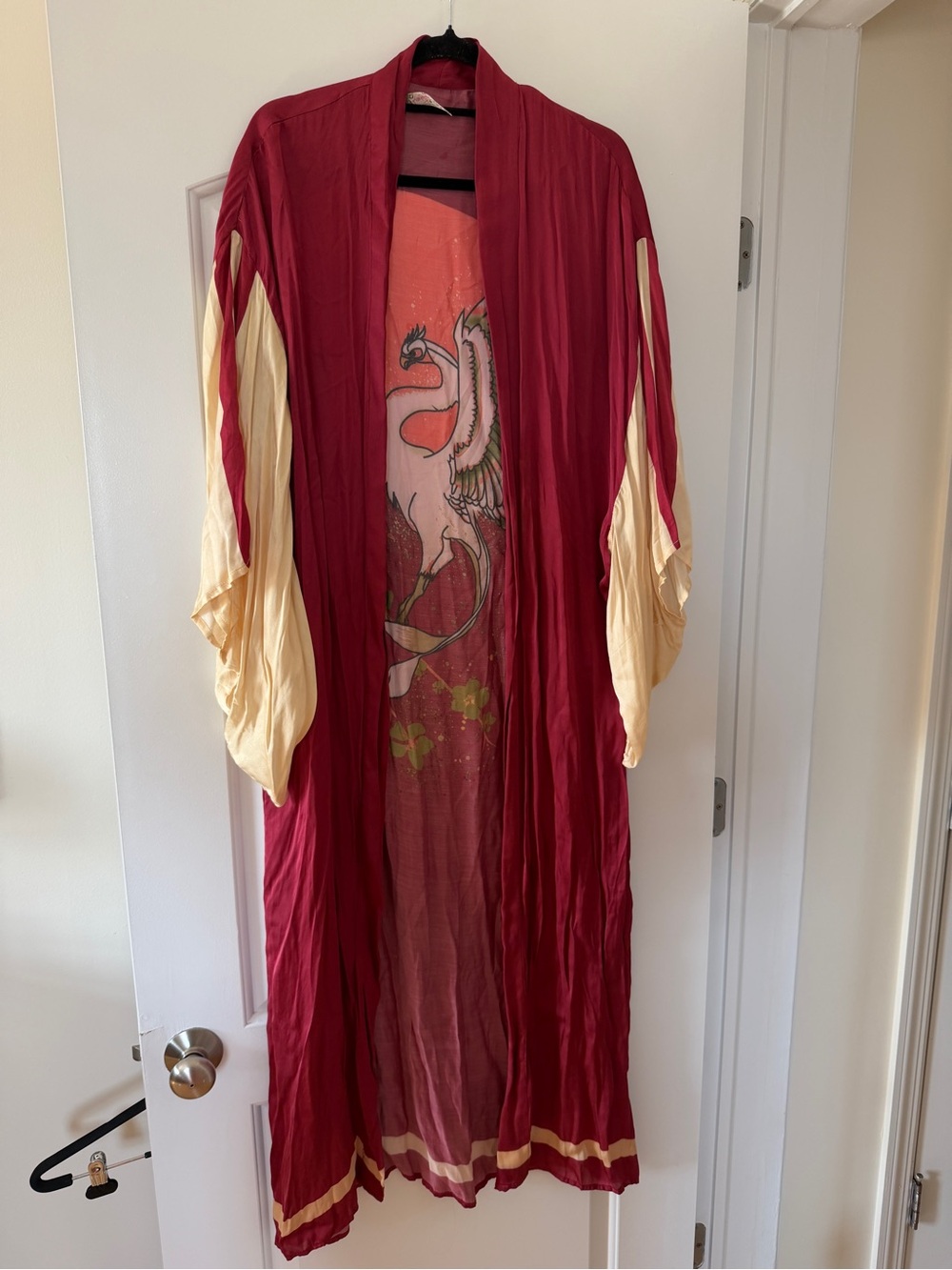 Free People Burgundy and Cream Longline Kimono